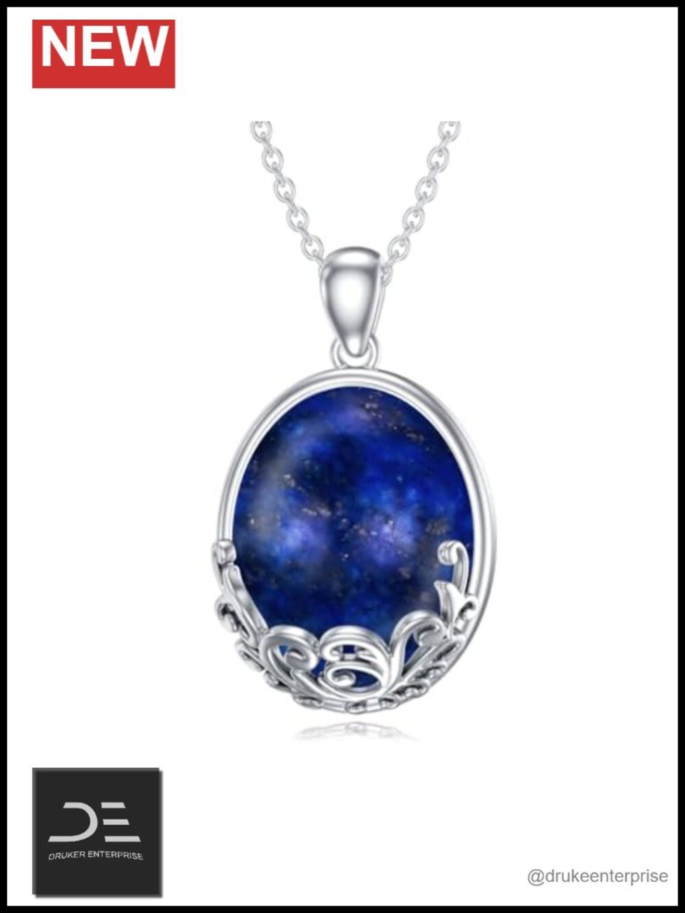 Lapis Lazuli Pendant Necklace 925 Sterling Silver Gemstone Chain for Women